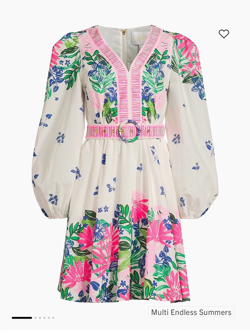 Lilly Pulitzer Chyanna Dress White with Pink Trim & Blue-Green Floral and Belt - Picture 7 of 9